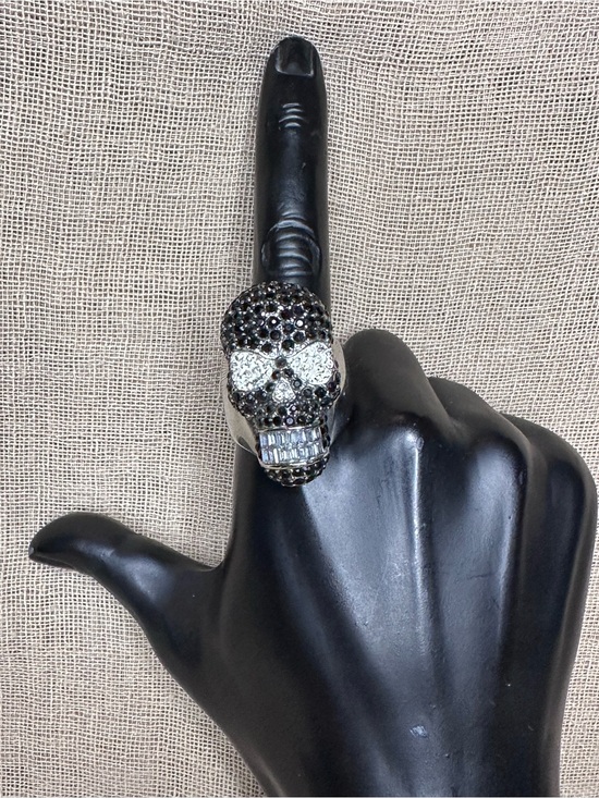 Source Unknown Jewelry - Crystal Skull Statement Ring - Black and Silver